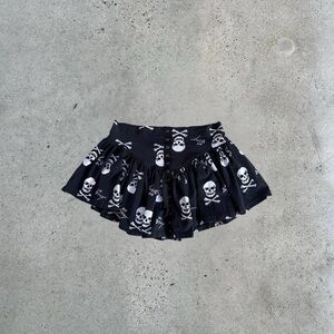 Betsey Johnson Black and White Skull-Print Mini Skirt with Pink Label